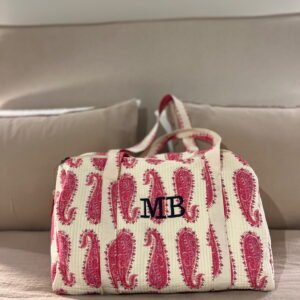 Bolsa rosa y blanco personalizada con iniciales