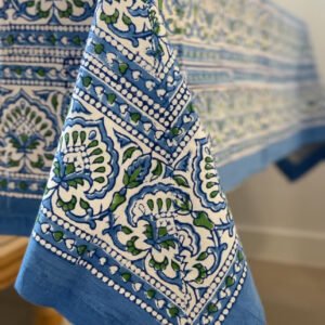 Mantel azul y verde flores